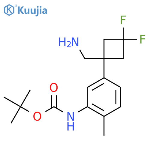 tert-butyl N-{5-1-(aminomethyl)-3,3-difluorocyclobutyl-2-methylphenyl}carbamate structure