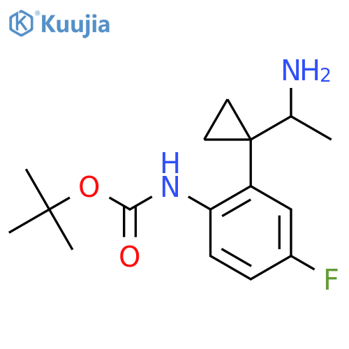 tert-butyl N-{2-1-(1-aminoethyl)cyclopropyl-4-fluorophenyl}carbamate structure