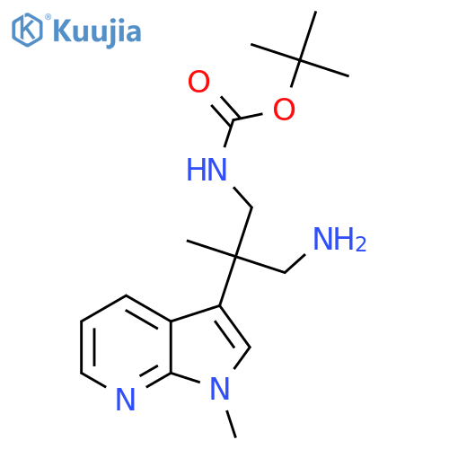 tert-butyl N-(3-amino-2-methyl-2-{1-methyl-1H-pyrrolo2,3-bpyridin-3-yl}propyl)carbamate structure