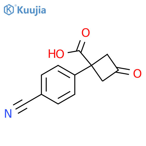1-(4-cyanophenyl)-3-oxocyclobutane-1-carboxylic acid structure