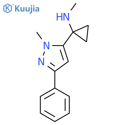 N-methyl-1-(1-methyl-3-phenyl-1H-pyrazol-5-yl)cyclopropan-1-amine structure