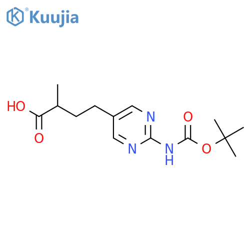 4-(2-{(tert-butoxy)carbonylamino}pyrimidin-5-yl)-2-methylbutanoic acid structure