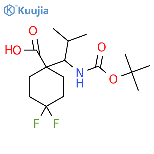 1-(1-{(tert-butoxy)carbonylamino}-2-methylpropyl)-4,4-difluorocyclohexane-1-carboxylic acid structure