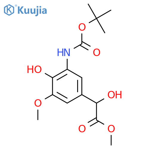 methyl 2-(3-{(tert-butoxy)carbonylamino}-4-hydroxy-5-methoxyphenyl)-2-hydroxyacetate structure