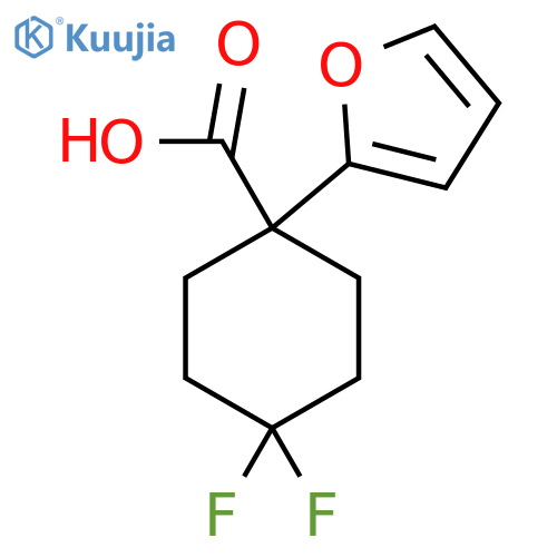 4,4-difluoro-1-(furan-2-yl)cyclohexane-1-carboxylic acid structure
