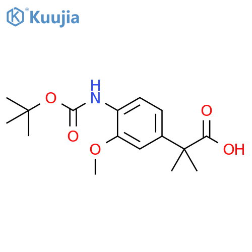 2-(4-{(tert-butoxy)carbonylamino}-3-methoxyphenyl)-2-methylpropanoic acid structure