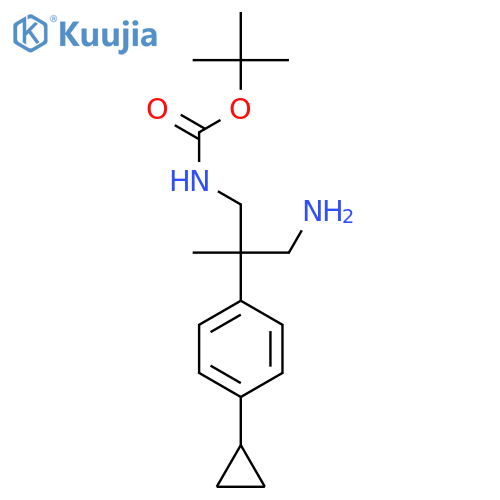 tert-butyl N-3-amino-2-(4-cyclopropylphenyl)-2-methylpropylcarbamate structure