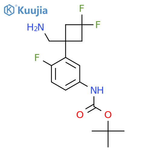 tert-butyl N-{3-1-(aminomethyl)-3,3-difluorocyclobutyl-4-fluorophenyl}carbamate structure