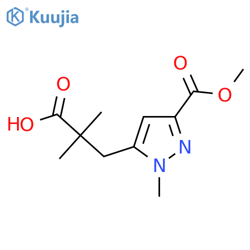 3-3-(methoxycarbonyl)-1-methyl-1H-pyrazol-5-yl-2,2-dimethylpropanoic acid structure