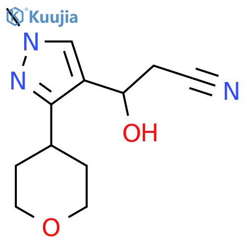 3-hydroxy-3-1-methyl-3-(oxan-4-yl)-1H-pyrazol-4-ylpropanenitrile structure