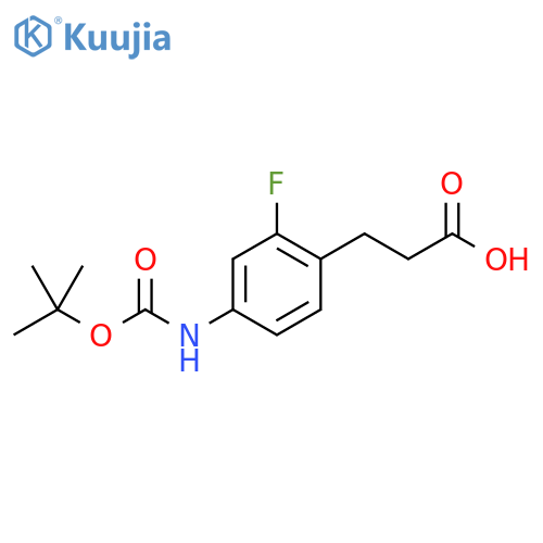 3-(4-{(tert-butoxy)carbonylamino}-2-fluorophenyl)propanoic acid structure