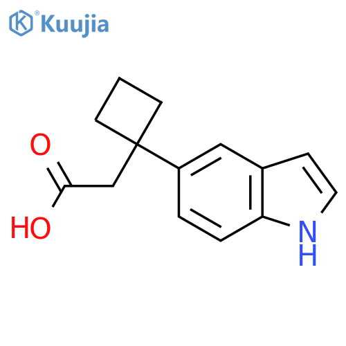 2-1-(1H-indol-5-yl)cyclobutylacetic acid structure