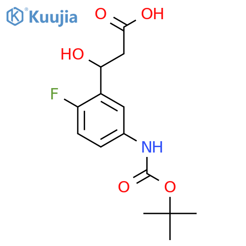 3-(5-{(tert-butoxy)carbonylamino}-2-fluorophenyl)-3-hydroxypropanoic acid structure