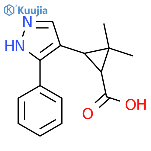 2,2-dimethyl-3-(3-phenyl-1H-pyrazol-4-yl)cyclopropane-1-carboxylic acid structure