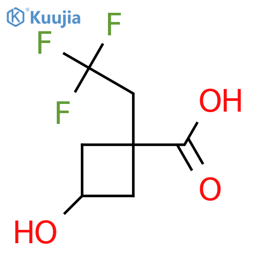 3-hydroxy-1-(2,2,2-trifluoroethyl)cyclobutane-1-carboxylic acid structure