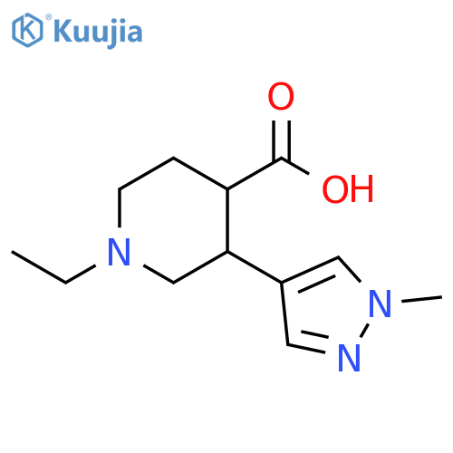 1-ethyl-3-(1-methyl-1H-pyrazol-4-yl)piperidine-4-carboxylic acid structure