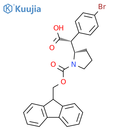 rac-(2R)-2-(4-bromophenyl)-2-(2S)-1-{(9H-fluoren-9-yl)methoxycarbonyl}pyrrolidin-2-ylacetic acid structure