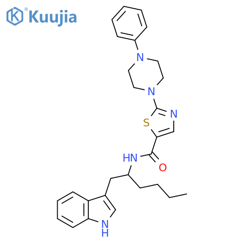 N-[1-(1H-indol-3-ylmethyl)pentyl]-2-(4-phenylpiperazin-1-yl)thiazole-5-carboxamide structure