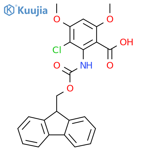 3-chloro-2-({[(9H-fluoren-9-yl)methoxy]carbonyl}amino)-4,6-dimethoxybenzoic acid structure