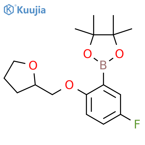 2-{5-fluoro-2-(oxolan-2-yl)methoxyphenyl}-4,4,5,5-tetramethyl-1,3,2-dioxaborolane structure