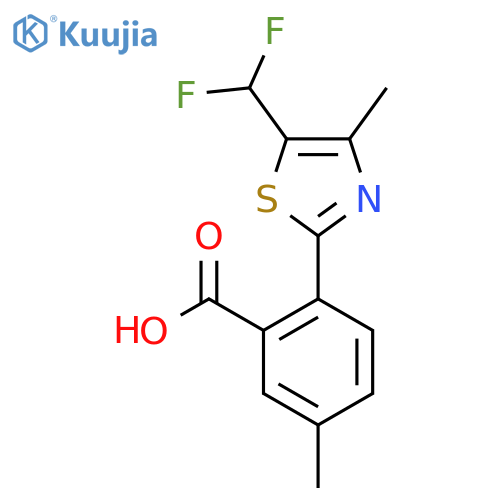 2-[5-(Difluoromethyl)-4-methyl-1,3-thiazol-2-yl]-5-methylbenzoic acid structure