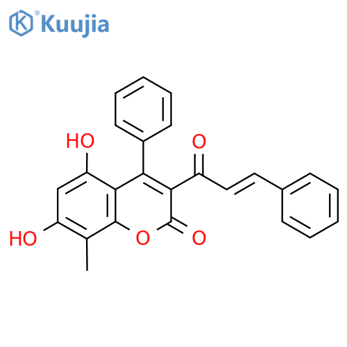5,7-Dihydroxy-8-methyl-4-phenyl-3-[(E)-3-phenylprop-2-enoyl]chromen-2-one structure