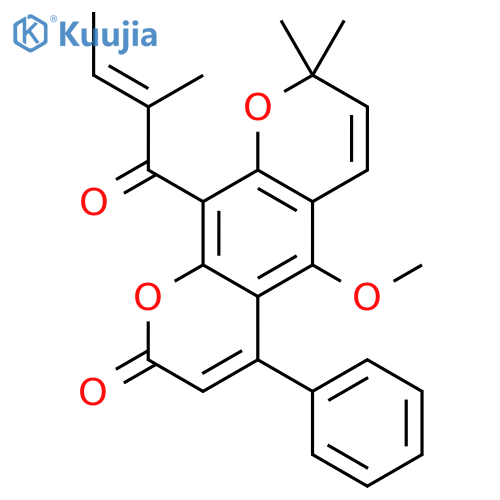 5-methoxy-8,8-dimethyl-10-[(2E)-2-methylbut-2-enoyl]-4-phenyl-2H,8H-pyrano[3,2-g]chromen-2-one structure