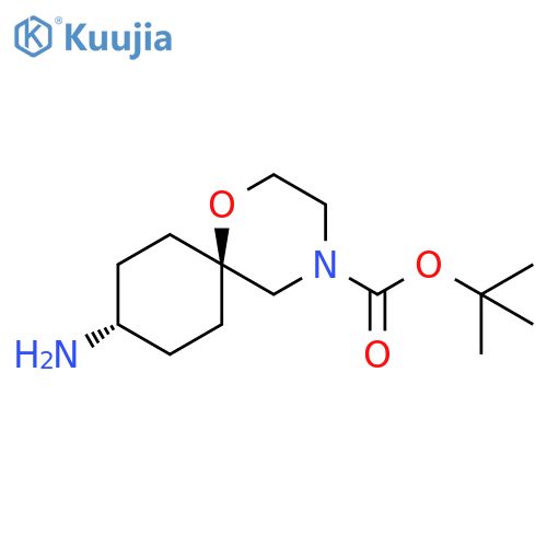 1-Oxa-4-azaspiro[5.5]undecane-4-carboxylic acid, 9-amino-, 1,1-dimethylethyl ester, trans- structure