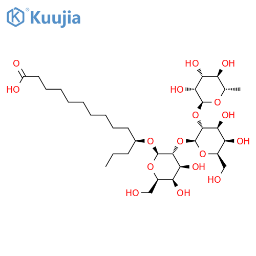 Tetradecanoic acid, 11-[(O-6-deoxy-α-L-mannopyranosyl-(1→2)-O-β-D-glucopyranosyl-(1→2)-β-D-glucopyranosyl)oxy]-, (11S)- structure