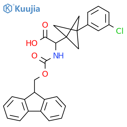 2-[3-(3-Chlorophenyl)-1-bicyclo[1.1.1]pentanyl]-2-(9H-fluoren-9-ylmethoxycarbonylamino)acetic acid structure