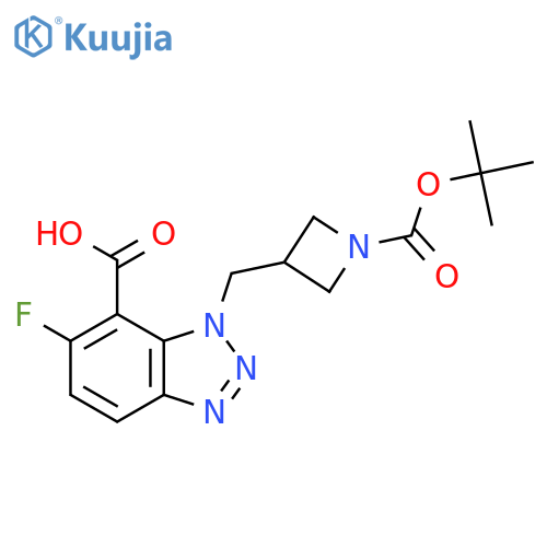 1-({1-[(tert-butoxy)carbonyl]azetidin-3-yl}methyl)-6-fluoro-1H-1,2,3-benzotriazole-7-carboxylic acid structure