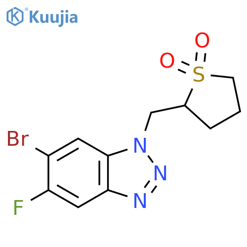 2-[(6-bromo-5-fluoro-benzotriazol-1-yl)methyl]thiolane 1,1-dioxide structure