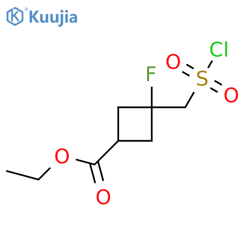 Ethyl 3-(chlorosulfonylmethyl)-3-fluorocyclobutane-1-carboxylate structure