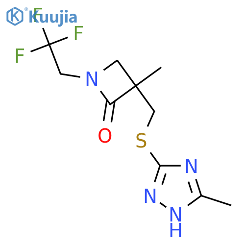 3-methyl-3-{(5-methyl-4H-1,2,4-triazol-3-yl)sulfanylmethyl}-1-(2,2,2-trifluoroethyl)azetidin-2-one structure