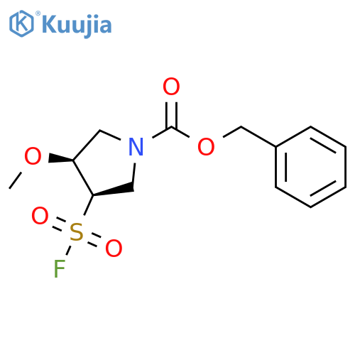 rel-Phenylmethyl (3R,4S)-3-(fluorosulfonyl)-4-methoxy-1-pyrrolidinecarboxylate structure