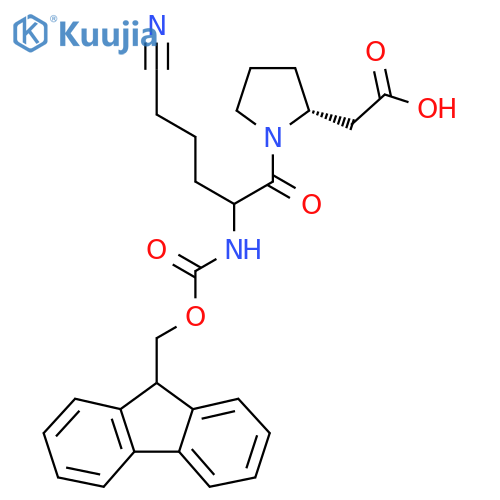 2-(2R)-1-5-cyano-2-({(9H-fluoren-9-yl)methoxycarbonyl}amino)pentanoylpyrrolidin-2-ylacetic acid structure