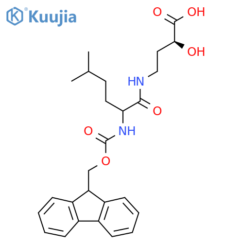 (2S)-4-2-({(9H-fluoren-9-yl)methoxycarbonyl}amino)-5-methylhexanamido-2-hydroxybutanoic acid structure