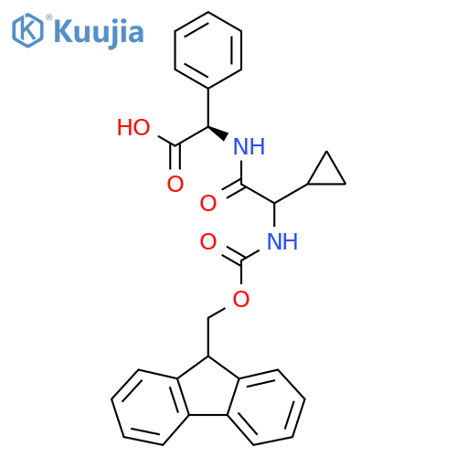(2R)-2-2-cyclopropyl-2-({(9H-fluoren-9-yl)methoxycarbonyl}amino)acetamido-2-phenylacetic acid structure