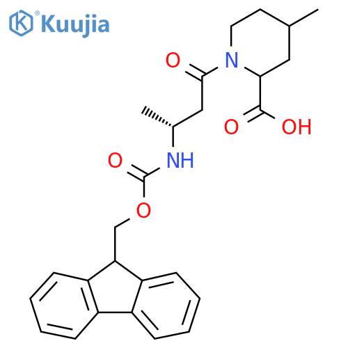 1-(3R)-3-({(9H-fluoren-9-yl)methoxycarbonyl}amino)butanoyl-4-methylpiperidine-2-carboxylic acid structure