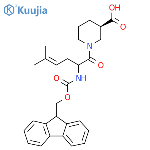 (3R)-1-2-({(9H-fluoren-9-yl)methoxycarbonyl}amino)-5-methylhex-4-enoylpiperidine-3-carboxylic acid structure