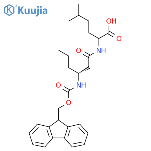 2-(3R)-3-({(9H-fluoren-9-yl)methoxycarbonyl}amino)hexanamido-5-methylhexanoic acid structure
