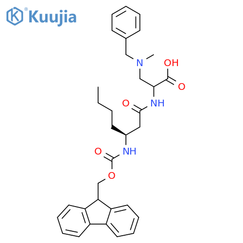 3-benzyl(methyl)amino-2-(3S)-3-({(9H-fluoren-9-yl)methoxycarbonyl}amino)heptanamidopropanoic acid structure