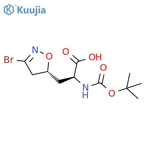 (2S)-3-(5R)-3-bromo-4,5-dihydro-1,2-oxazol-5-yl-2-{(tert-butoxy)carbonylamino}propanoic acid structure