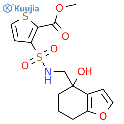 methyl 3-{(4-hydroxy-4,5,6,7-tetrahydro-1-benzofuran-4-yl)methylsulfamoyl}thiophene-2-carboxylate structure