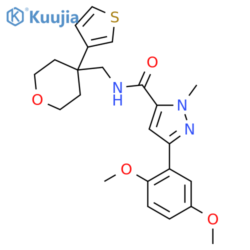 3-(2,5-dimethoxyphenyl)-1-methyl-N-{4-(thiophen-3-yl)oxan-4-ylmethyl}-1H-pyrazole-5-carboxamide structure