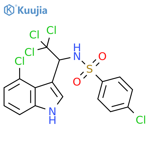 4-chloro-N-2,2,2-trichloro-1-(4-chloro-1H-indol-3-yl)ethylbenzene-1-sulfonamide structure
