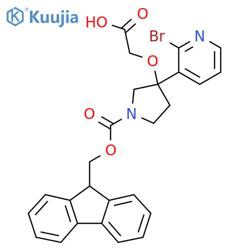 2-{[3-(2-bromopyridin-3-yl)-1-{[(9H-fluoren-9-yl)methoxy]carbonyl}pyrrolidin-3-yl]oxy}acetic acid structure