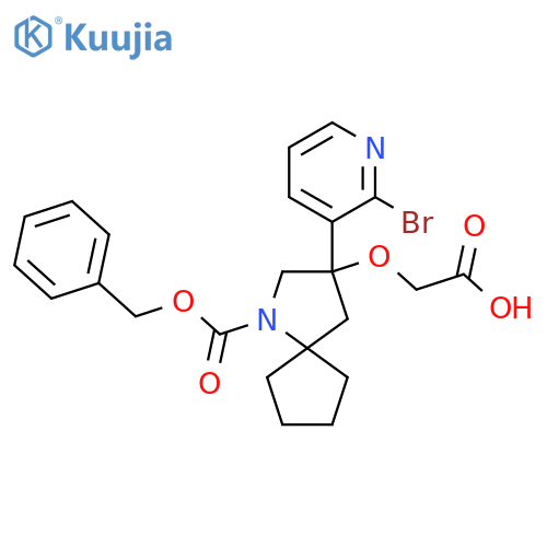 2-({1-[(Benzyloxy)carbonyl]-3-(2-bromopyridin-3-yl)-1-azaspiro[4.4]nonan-3-yl}oxy)acetic acid structure