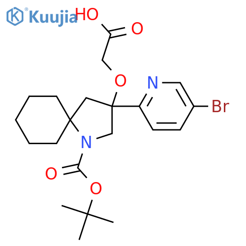 2-{[3-(5-Bromopyridin-2-yl)-1-[(tert-butoxy)carbonyl]-1-azaspiro[4.5]decan-3-yl]oxy}acetic acid structure
