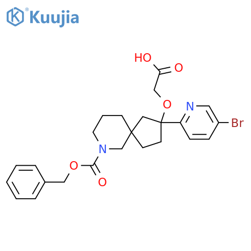 2-({7-[(Benzyloxy)carbonyl]-2-(5-bromopyridin-2-yl)-7-azaspiro[4.5]decan-2-yl}oxy)acetic acid structure